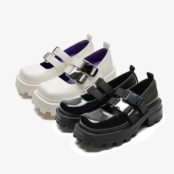 Aukštos kokybės mados Taivano Mary Jane moterų batai nauji patogūs retro sandalai dvigubai sagtis mažas odos bateliai moterims