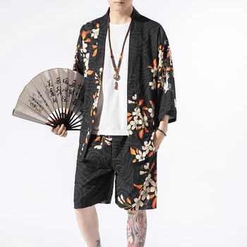 4XL 5XL Mens Plius Dydis Japonijos Streetwear Tracksuit Vyrų Vasara Dviejų dalių Rinkiniai Kimono Marškinėliai + Šortai Vyrų Drabužiai Vyrams, Drabužiai Rinkinys