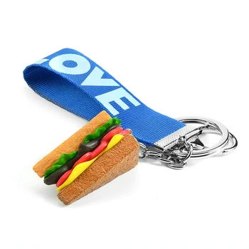 Rankų darbo Imitavimo Hot Dog Tortas Sandwich Bulvytės Pūsti Hamburger Anime Keychains Moterims, Pakabukas Maisto paketų prižiūrėtojų raktinę Papuošalai