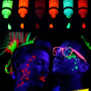 6 Vamzdžiai, Švyti UV Lempos Makiažą, Veido ir Kūno Dažytos Pigmento galima Skalbti Neon Liuminescencinės Kūno Dažai