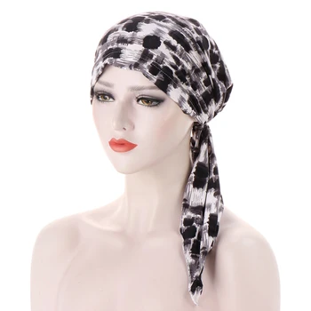 Musulmonų Moterys Spausdinti Hijabs Skrybėlės Turbaną Galvos Skara Chemo Vėžio Bžūp Lenktas Gėlių Dvi-uodega Turbaną Skrybėlę Zebra Modelio Megztinis Skrybėlę