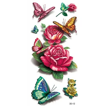 3D Moterų Drugelis Rožių Gėlių Laikinos Tatuiruotės Lipdukas Rankos Clavicle Kūno Menas Makiažas atsparus Vandeniui Vienkartiniai Tatuiruotės Lipdukas