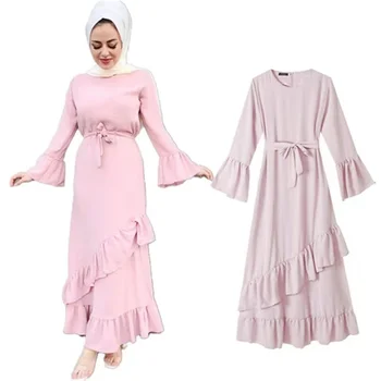 Ponios Drabužiai 2021 M. Vasarą nauju Moterų Suknelė turkų Musulmonų Lotus Lapų Sudūrimų ilgomis rankovėmis vientisa Spalva Paprastas Ilgas Sijonas WE56