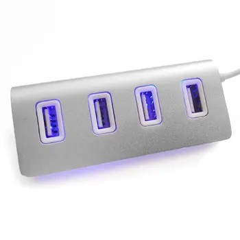 Didelės Spartos Mini 4 Port Mėlyna LED Lemputė USB Hub Splitter Aliuminio Energijos 