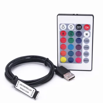 USB RGB LED Valdiklis Su CR 2025 Baterija Magija Namų 5V 24keys Dimeris Infraraudonųjų spindulių Nuotolinio Valdymo 5050 LED Juosta