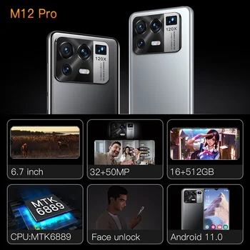 Išmanusis telefonas Xiao M12 Pro Pasaulinė Versija MTK6889 16 GB+512 GB 6.7 Colių 5G 10 Core paramos Nano Dual SIM Card +Micro SD mobilusis telefonas