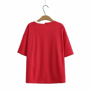 Plus size V-kaklo medvilnės laiškas spausdinti moterų losse trumpas rankovės tshirts 2021 naujas vasaros atsitiktinis red white lady t marškinėliai moteriška viršų