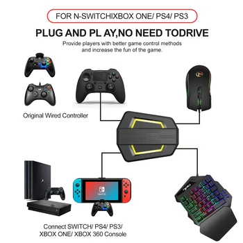 Kietas Backlight Viena ranka Mini Žaidimų Klaviatūros ir Pelės Rinkinys su USB Keitiklis Adapteris PS4 Xbox Vienas PS3 Xbox 360 N-Pereiti