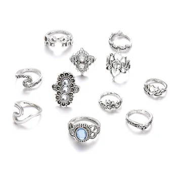 Pakuotės 11 karka žiedai su trimatis tuščiaviduriai raižyti gėlių ir apdaila akrilo perlas dizaino burnished