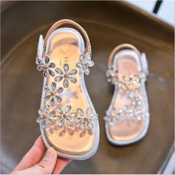 Baby Girl Sandalai Kristalų Bling Diamond Gėlių Princesė Šokių Bateliai Mažas Didelis Vaikų Šalis Shoes1-3-4-6-7-12 Metų