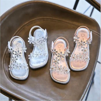 Baby Girl Sandalai Kristalų Bling Diamond Gėlių Princesė Šokių Bateliai Mažas Didelis Vaikų Šalis Shoes1-3-4-6-7-12 Metų