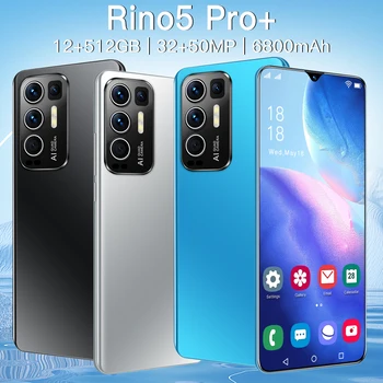 2021 Naujausias išmaniųjų telefonų Rino5 Pro 6.7 Colių 16+512 GB Veido, pirštų Atspaudų Mobilus Telefonas MTK6889 32+50MP 6800mAh Andriod11.0 mobilusis telefonas