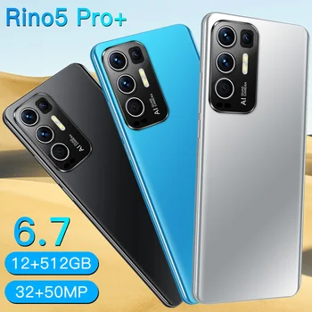 2021 Naujausias išmaniųjų telefonų Rino5 Pro 6.7 Colių 16+512 GB Veido, pirštų Atspaudų Mobilus Telefonas MTK6889 32+50MP 6800mAh Andriod11.0 mobilusis telefonas