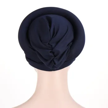 Naujas Mados Turbaną Skrybėlę vientisa Spalva Moterys Skarelė Puslankiu Stereo Sponge Musulmonų Afrikos Hijab Femme Wrap Vadovas Moterims