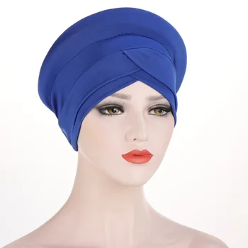 Naujas Mados Turbaną Skrybėlę vientisa Spalva Moterys Skarelė Puslankiu Stereo Sponge Musulmonų Afrikos Hijab Femme Wrap Vadovas Moterims