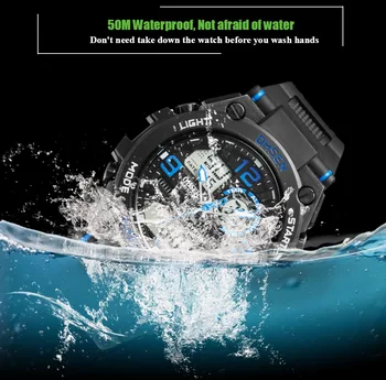 OHSEN Mados Kvarco Skaitmeninių Laikrodžių Vyrams, LED, Analoginius Žmogaus Armija Laikrodžius Kamufliažas Raudonos Gumos Juosta Plaukti Sporto Žiūrėti Relogios