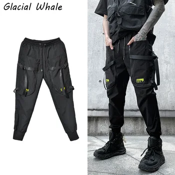 GlacialWhale Mens Krovinių Kelnės Vyrams Naujas Slim Fit Kišenės Poilsiu Hip-Hop High street Derliaus Streetwear Kelnės Juodos Kelnės Vyrams