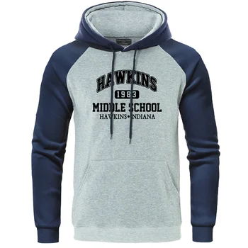 Svetimas dalykų Hawkins vidurinės Mokyklos Hoodies Vyrų Raglan Palaidinukė Fitneso Puloveris Mens Rudenį Vilnos Streetwear Atsitiktinis Hoody