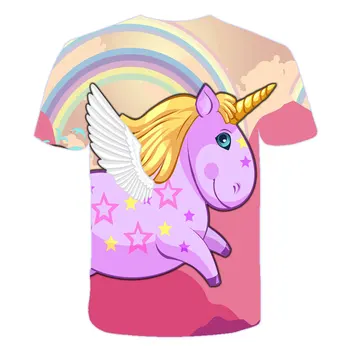 2021 Mergaičių Drabužius mielas chucky vienaragis marškinėliai Pink ponis Poliesteris Trumpas Tees Kūdikių Vaikai Viršūnes unicornio kostiumas gimtadienio dovana