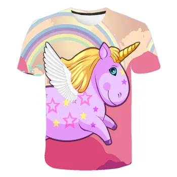 2021 Mergaičių Drabužius mielas chucky vienaragis marškinėliai Pink ponis Poliesteris Trumpas Tees Kūdikių Vaikai Viršūnes unicornio kostiumas gimtadienio dovana