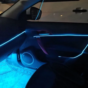 Automobilių Neon EL Vidaus Apšvietimas LED Šviesos Girlianda EL Lynas Vamzdis Aplinkos LED Juostelės Apdaila Lankstus Vamzdelis Spalvų Auto Led