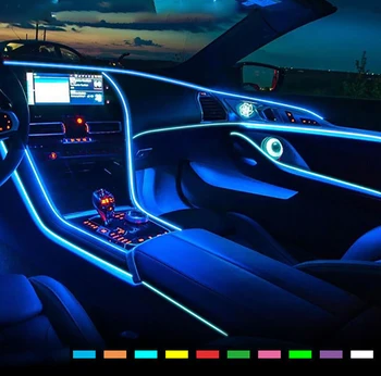 Automobilių Neon EL Vidaus Apšvietimas LED Šviesos Girlianda EL Lynas Vamzdis Aplinkos LED Juostelės Apdaila Lankstus Vamzdelis Spalvų Auto Led