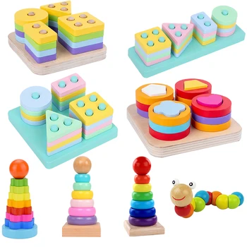 Montessori Žaislas Medinis Pastatas Blokai Ankstyvasis Ugdymas Švietimo Žaislai, Spalvos, Formos Rungtynės Vaikams, Dėlionės, Žaislų, Vaikų, Berniukų, Mergaičių