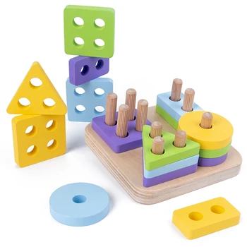 Montessori Žaislas Medinis Pastatas Blokai Ankstyvasis Ugdymas Švietimo Žaislai, Spalvos, Formos Rungtynės Vaikams, Dėlionės, Žaislų, Vaikų, Berniukų, Mergaičių