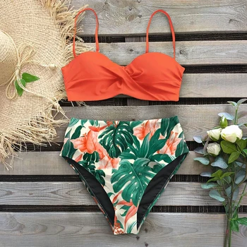 2021 Seksualus Lapų Spausdinimo Moterų Bikini maudymosi kostiumėlis Moterims maudymosi Kostiumėliai, Thong Push Up Bikinis Nustatyti Aukštą Juosmens Plaukimo Kostiumai, Maudymosi Kostiumą