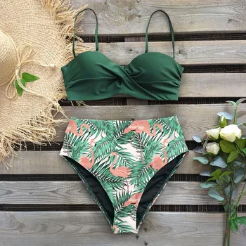 2021 Seksualus Lapų Spausdinimo Moterų Bikini maudymosi kostiumėlis Moterims maudymosi Kostiumėliai, Thong Push Up Bikinis Nustatyti Aukštą Juosmens Plaukimo Kostiumai, Maudymosi Kostiumą