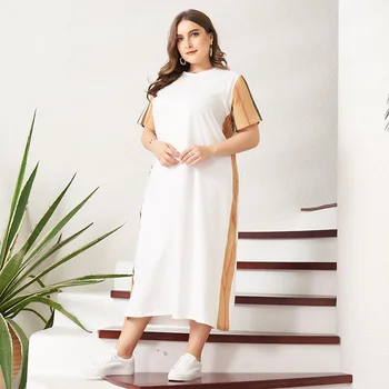 2021 Naujas Vasaros Moterų Suknelė Plius Dydžio Baltos spalvos Kratinys Vertikaliai Dryžuotas O-kaklo Didelio Dydžio Prarasti Trumpas Rankovės Atsitiktinis 