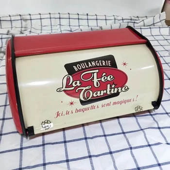 Prancūzijos Derliaus Duonos Dėžutės Saugojimo Bin Naujinimų paketą Viršuje Šviesiai Pilka spalva Smulkūs Milteliai Dengtos Duona Geležies Užkandis Dėžės, Virtuvės, Namų Dekoro