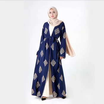 Islamo Kimono Suknelę Musulmonų Vėliau kaip Skraiste Abaja Siuvinėjimo, Drabužių turkijos Abayas Juodas Megztinis Ilgas Hijab Dubajus Paprasto Suknelė KJ
