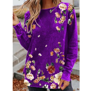 Senovinių Gėlių Spausdinti Moterų Sweatershirt Plius Mados Viršūnes Moterų Prarasti Spausdinti Megztinis ilgomis Rankovėmis Apvalios Kaklo Atsitiktinis Viršų