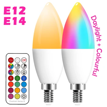 E14 LED Lemputės, Žvakės Spalva Patalpų Neoninis Ženklas Lemputės RGB Juosta Su Valdikliu Apšvietimo 220V E12 Pritemdomi Smart Lempa Namų