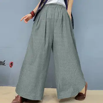Vintage Retro Kelnės Kelnės Atsitiktinis Pločio Kojų Kelnių 2021 Moteris Elastingos Juosmens Juostelės Kelnes Maxi Pantalon Palazzo