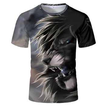 Liūtas, tigras, vyriški T-shirt 3D atspausdintas Harajuku viršūnes juokinga gyvūnų grafika marškinėliai atsitiktinis apvalios kaklo marškinėliai, mados streetwear
