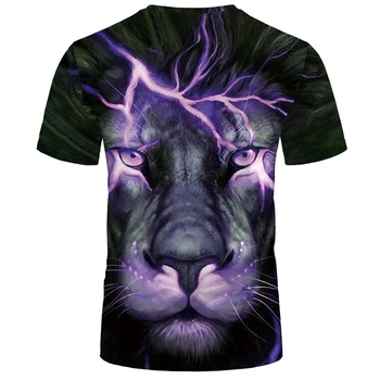 Liūtas, tigras, vyriški T-shirt 3D atspausdintas Harajuku viršūnes juokinga gyvūnų grafika marškinėliai atsitiktinis apvalios kaklo marškinėliai, mados streetwear