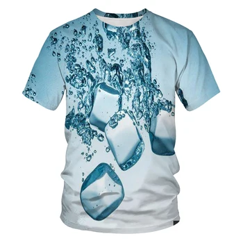 Vasarą vėsu ir kvėpuojantis vyriški T-shirt 3D spausdinimo vandens lašas ice cube grafika mados gatvė Harajuku cool T-shirt