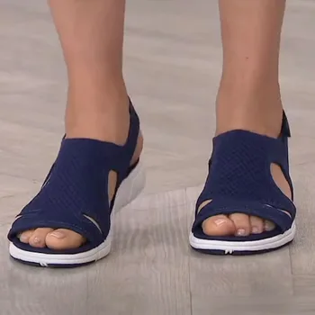 Vasarą Butai Moterų Sandalai Vasaros Laisvalaikio Bateliai Vientisos Spalvos Platformos Ponios Sandalias Slip-On Open Toe Akių Femme Paplūdimio Bateliai