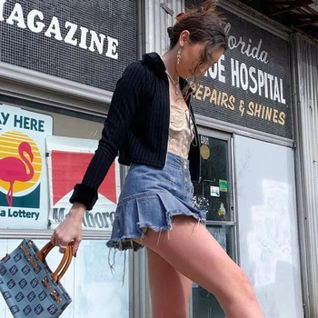 SUCHCUTE Streetwear High Waisted Džinsinio Mini Sijonai Vasaros Gotikos Džinsai Plisuotos Kelnės Moterims Harajuku Pagrindinių Moterų Sijonai