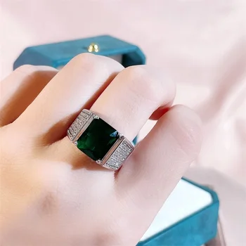 Bague Ringen Prabangūs vyriški Atidaryti Žiedą Su 8 Karatų Smaragdas Sidabro 925 Papuošalai Su Brangakmenių Spalvingas Dovanų Klasikinės Vestuvės Žiedai