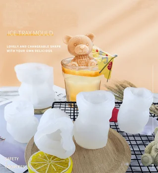 3D Meškiukas Ledo Kubelių Forma 3D Pelėsių Silikono Mielas Gyvūnų Kubo Formos Šokolado Liejimo formos Tortas Dekoravimo Įrankiai, Namų Kepimo Ledo Liejimo formos
