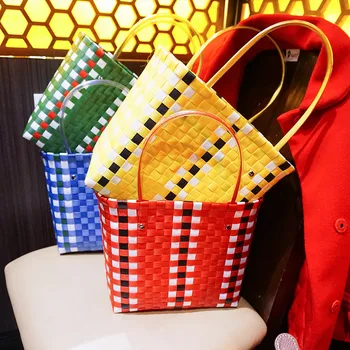 Plastikiniai Mezgimo pirkinių Maišeliai Mix Spalva bakalėjos krepšys Virtuvės ekologinio draugiškas Moterų Shoppper Krepšiai Organizatorius handtas rankena viršuje