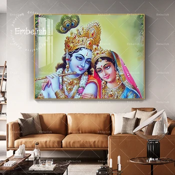 Nuotraukos Modulinės Plakatas HD Spausdinimo 1 vnt Indija Dievas Radha Krišnos Drobės Tapybai Šiuolaikinio Gyvenimo Kambario Sienos Dekoras Meno Pagrindų