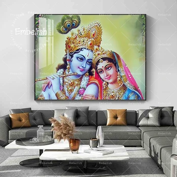Nuotraukos Modulinės Plakatas HD Spausdinimo 1 vnt Indija Dievas Radha Krišnos Drobės Tapybai Šiuolaikinio Gyvenimo Kambario Sienos Dekoras Meno Pagrindų