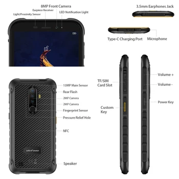 Ulefone Šarvai X8 Tvirtas, Vandeniui atsparus Išmaniojo telefono Android10 5.7-colių Mobilųjį Telefoną 4GB 64GB ip68 Octa-core NFC 4G LTE Mobiliojo Telefono