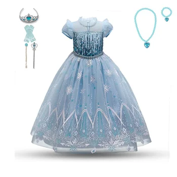 Naujas Mados Blue Fantazija Suknelė Baby Girl Dress Gimtadienio Sniego Karalienė Dress Kostiumai, Elegantiški Mielas Princesė Suknelė, Dydis 4-10T