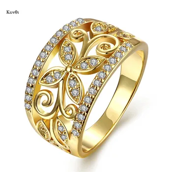 Klasikinio Aukso Rožė Aukso Spalvos Sidabro Padengtą Moterų Crystal Žiedą, Tuščiaviduriai Keturių lapų Dobilų Elegantiška Nuotakos Sužadėtuvių, Vestuvių Dovana