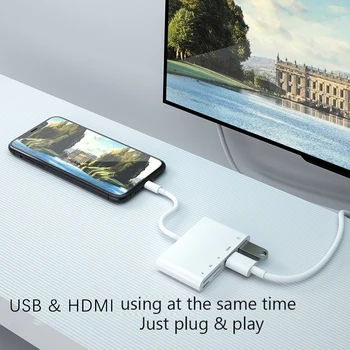 Žaibo 1080P Hdm* Laidas USB SD TF Card Reader Digital AV TV OTG Adapterio Centru 